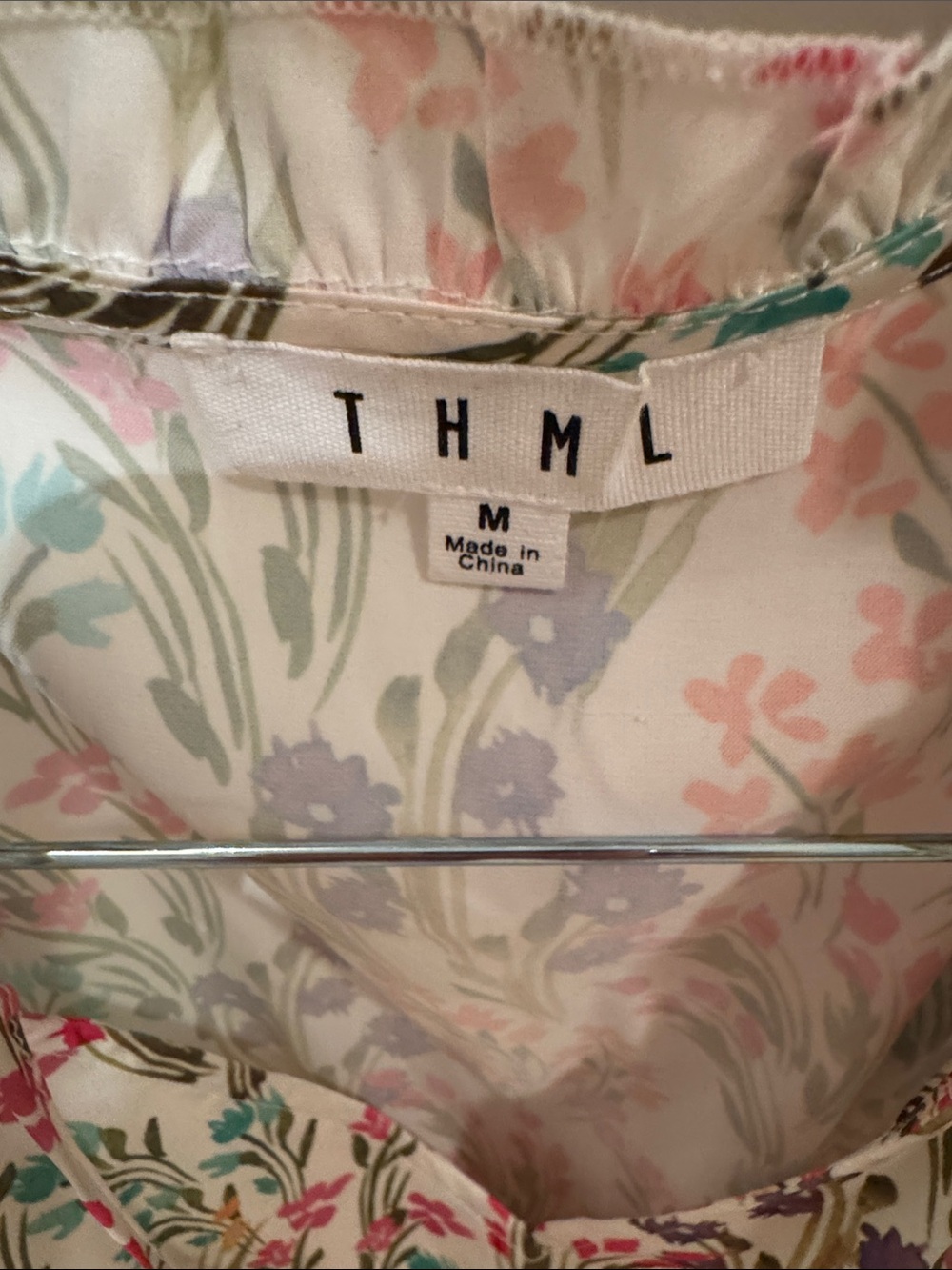 Floral V-Neck Midi Dress in Cream with Multicolor Print - Picture 3 of 3